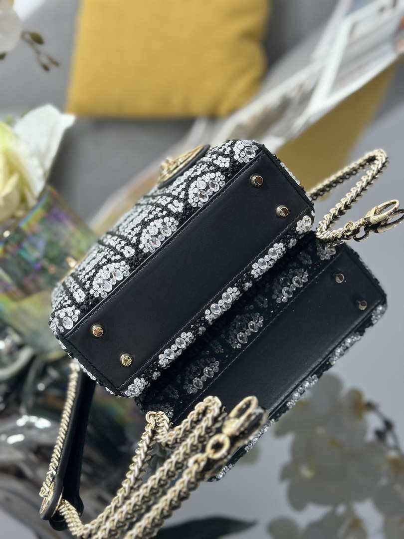 Dior M0505 Mini Lady Dior Bag Calfskin Embroidery crystal black