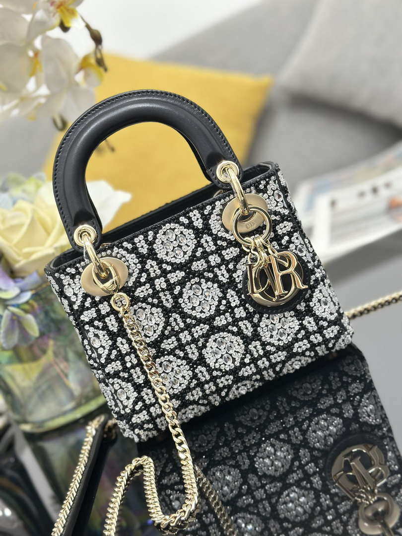 Dior M0505 Mini Lady Dior Bag Calfskin Embroidery crystal black