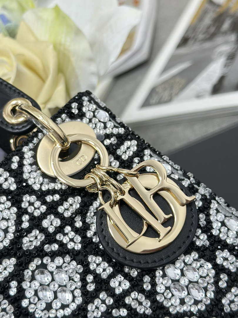 Dior M0505 Mini Lady Dior Bag Calfskin Embroidery crystal black
