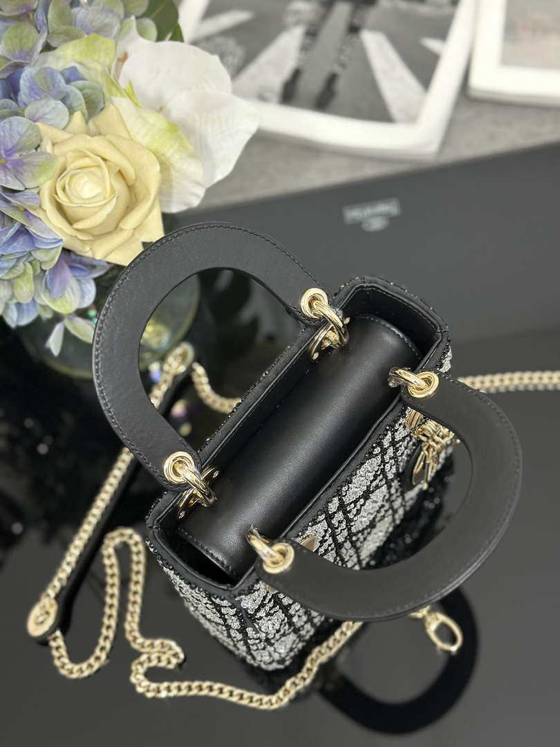Dior M0505 Mini Lady Dior Bag Calfskin Embroidery crystal black