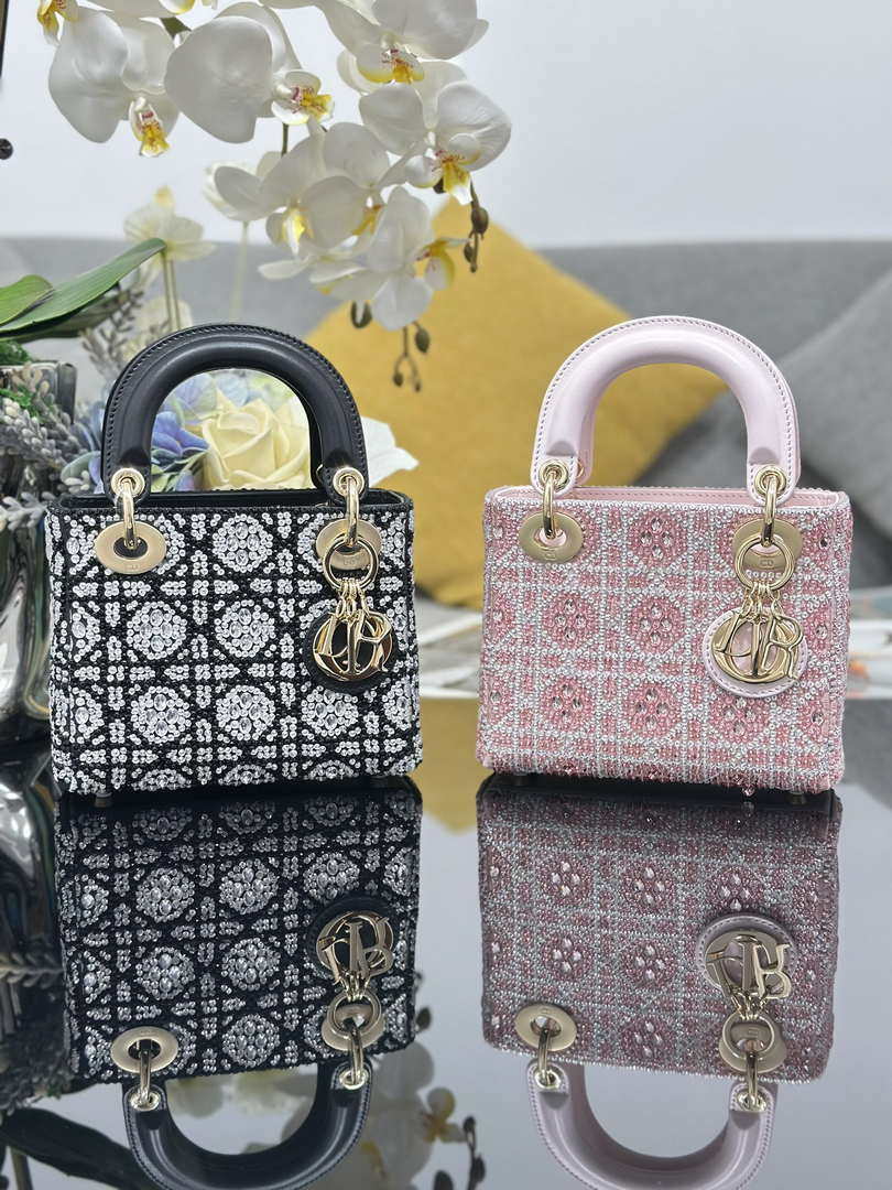 Dior M0505 Mini Lady Dior Bag Calfskin Embroidery crystal black