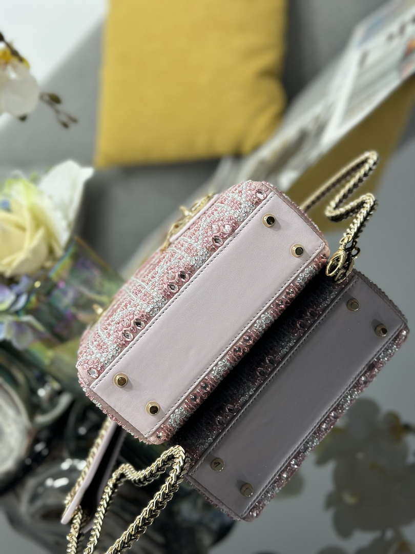 Dior M0505 Mini Lady Dior Bag Calfskin Embroidery crystal Pink