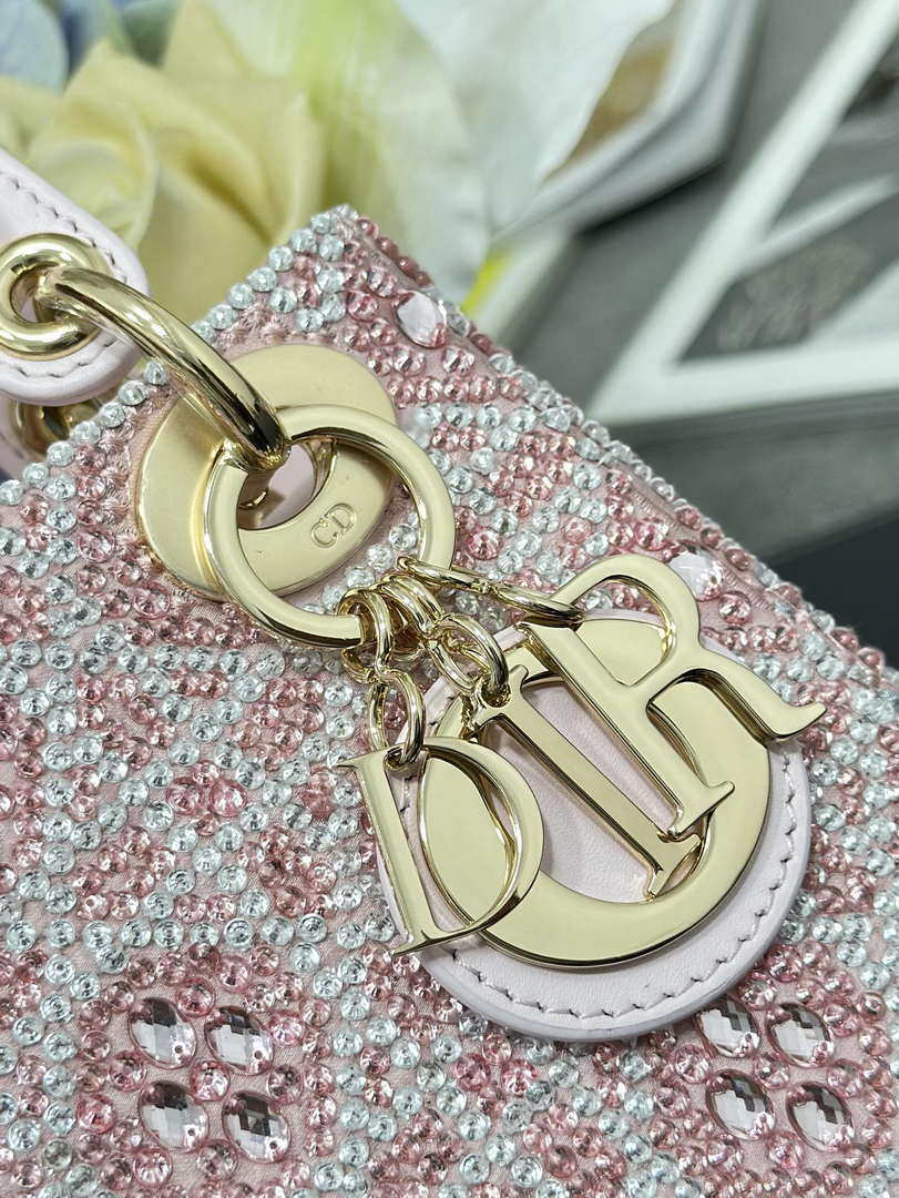 Dior M0505 Mini Lady Dior Bag Calfskin Embroidery crystal Pink