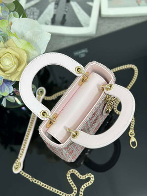 Dior M0505 Mini Lady Dior Bag Calfskin Embroidery crystal Pink - Default Title - View 6