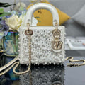 Dior M0505 Mini Lady Dior Bag Calfskin Embroidery Diamond Pearls - Default Title - View 1