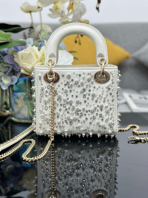 Dior M0505 Mini Lady Dior Bag Calfskin Embroidery Diamond Pearls - Default Title - View 2