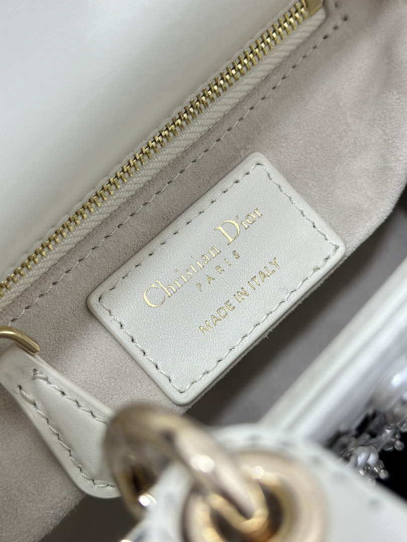 Dior M0505 Mini Lady Dior Bag Calfskin Embroidery Diamond Pearls