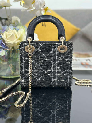 Dior M0505 Mini Lady Dior Bag Calfskin with Tweed Black - Default Title - View 2