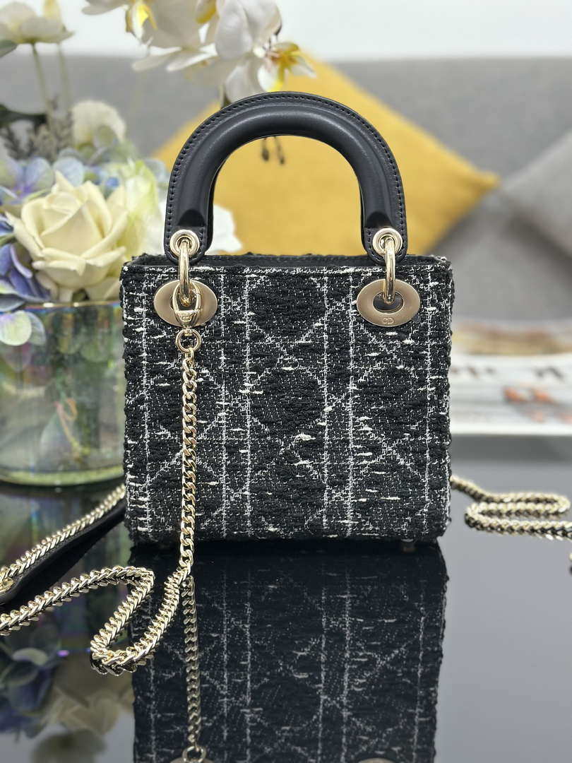 Dior M0505 Mini Lady Dior Bag Calfskin with Tweed Black