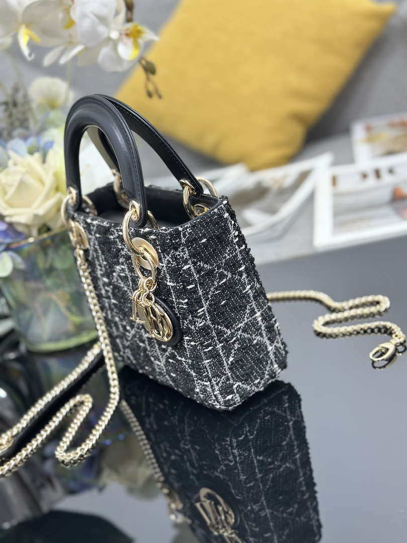 Dior M0505 Mini Lady Dior Bag Calfskin with Tweed Black