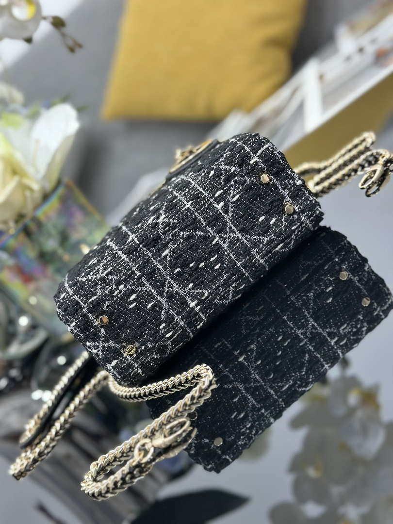 Dior M0505 Mini Lady Dior Bag Calfskin with Tweed Black