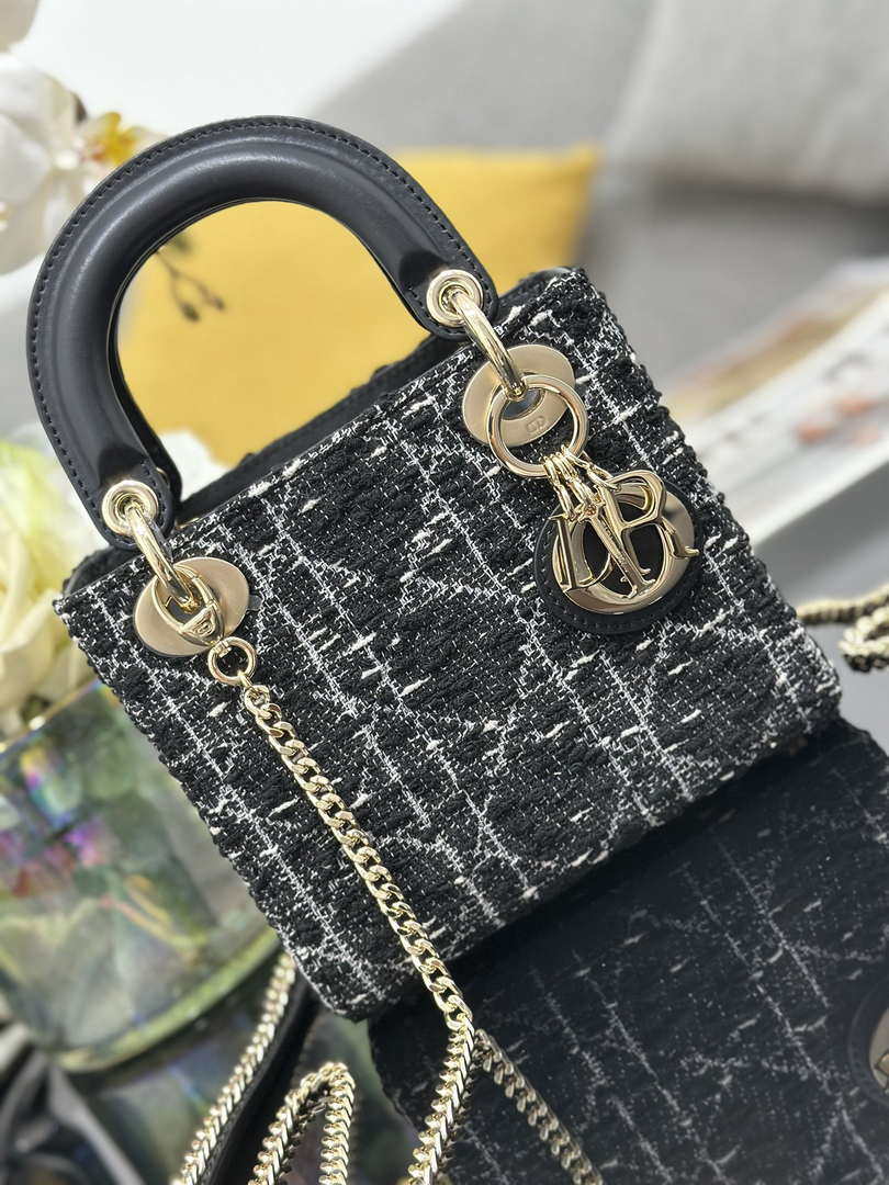 Dior M0505 Mini Lady Dior Bag Calfskin with Tweed Black