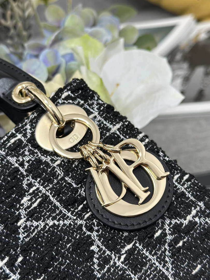 Dior M0505 Mini Lady Dior Bag Calfskin with Tweed Black