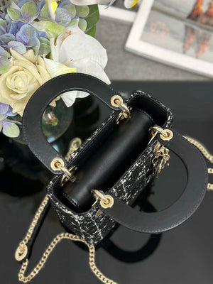 Dior M0505 Mini Lady Dior Bag Calfskin with Tweed Black - Default Title - View 7