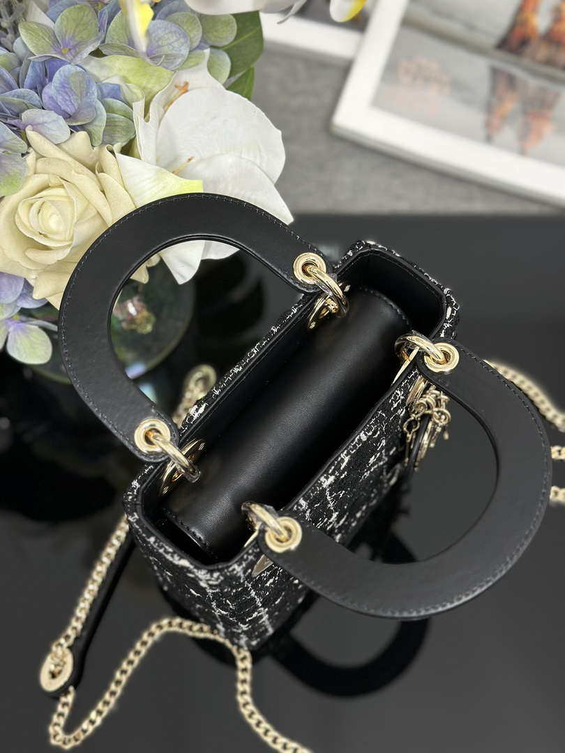 Dior M0505 Mini Lady Dior Bag Calfskin with Tweed Black