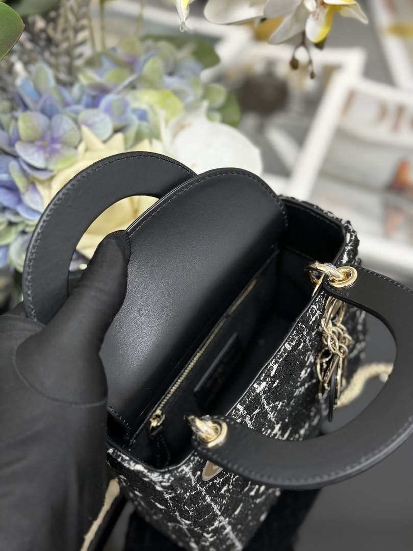 Dior M0505 Mini Lady Dior Bag Calfskin with Tweed Black