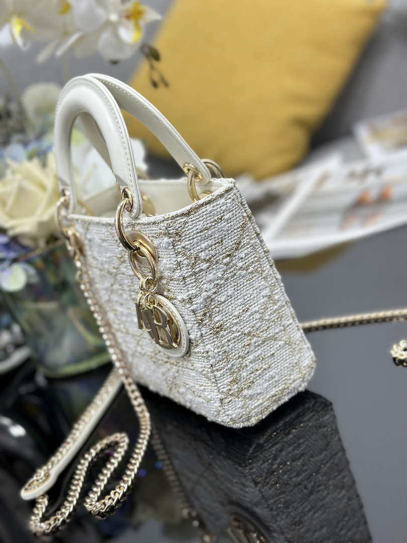 Dior M0505 Mini Lady Dior Bag Calfskin with Tweed White - Default Title - View 3