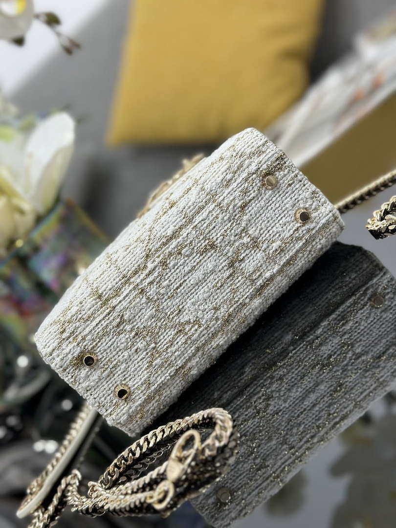 Dior M0505 Mini Lady Dior Bag Calfskin with Tweed White