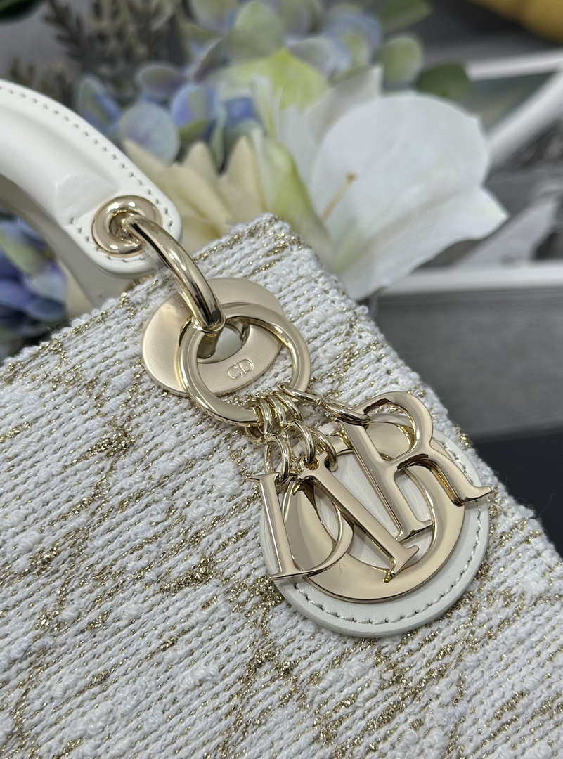 Dior M0505 Mini Lady Dior Bag Calfskin with Tweed White