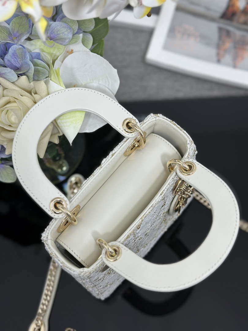 Dior M0505 Mini Lady Dior Bag Calfskin with Tweed White - Default Title - View 7