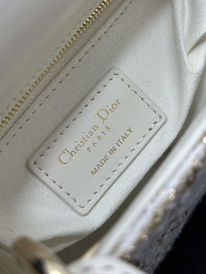 Dior M0505 Mini Lady Dior Bag Calfskin with Tweed White