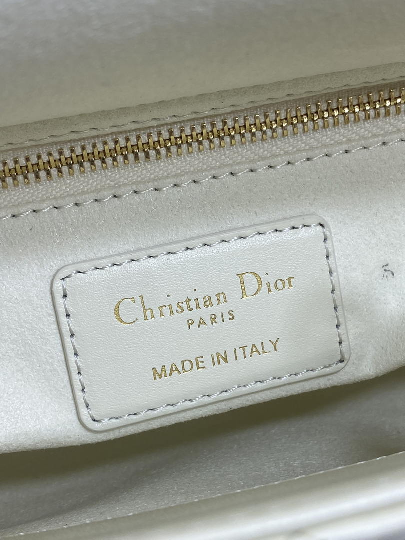 Dior M0505 Mini Lady Dior Bag White Cannage Lambskin With Black Handle Bow Gold