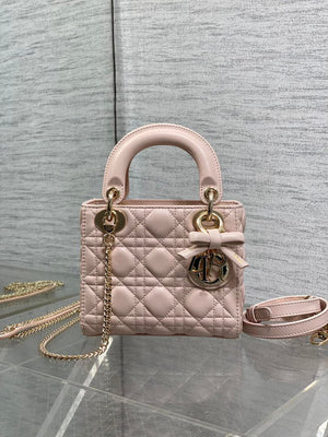 Dior M0505 Mini Lady Dior Bag Pink Cannage Lambskin With Bow - Default Title - View 1