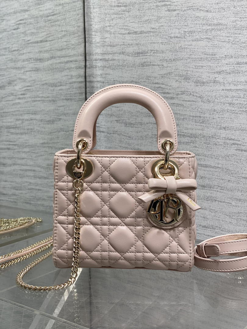 Dior M0505 Mini Lady Dior Bag Pink Cannage Lambskin With Bow