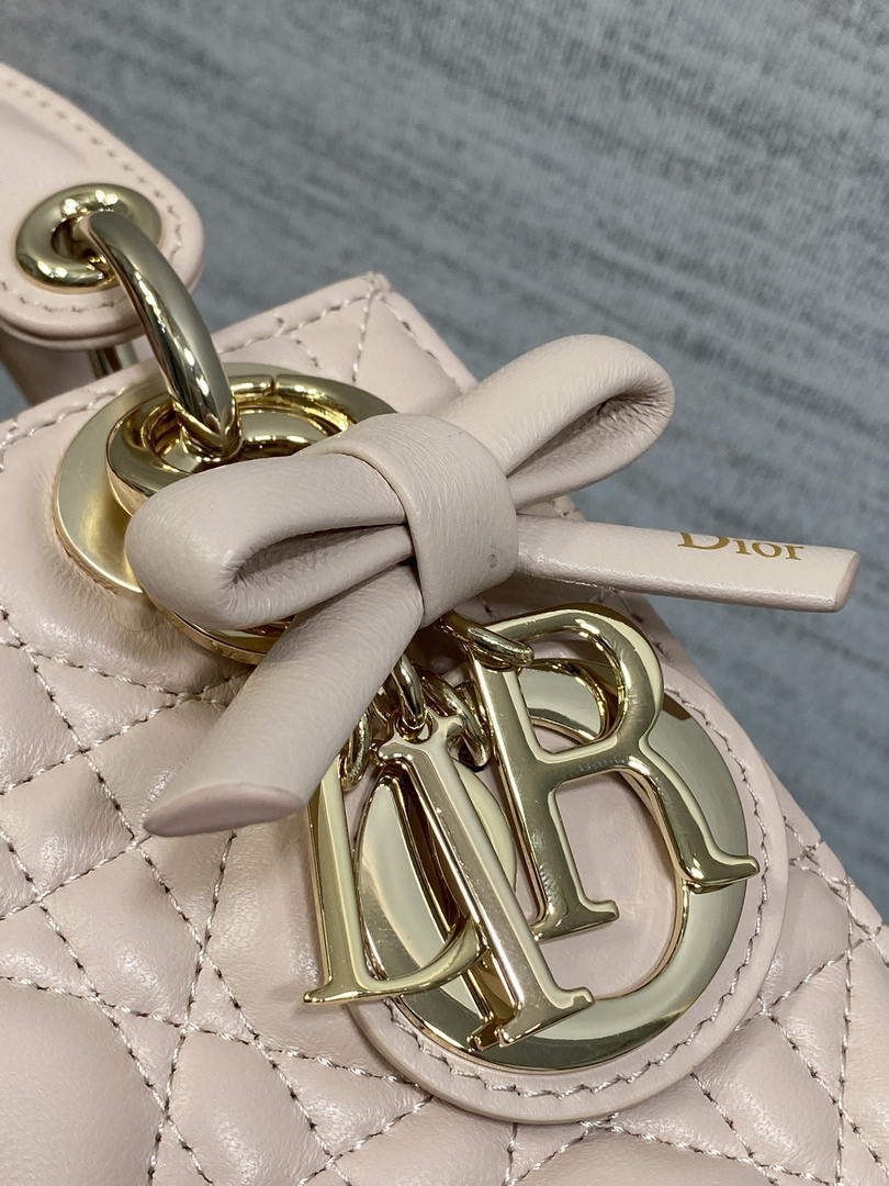 Dior M0505 Mini Lady Dior Bag Pink Cannage Lambskin With Bow