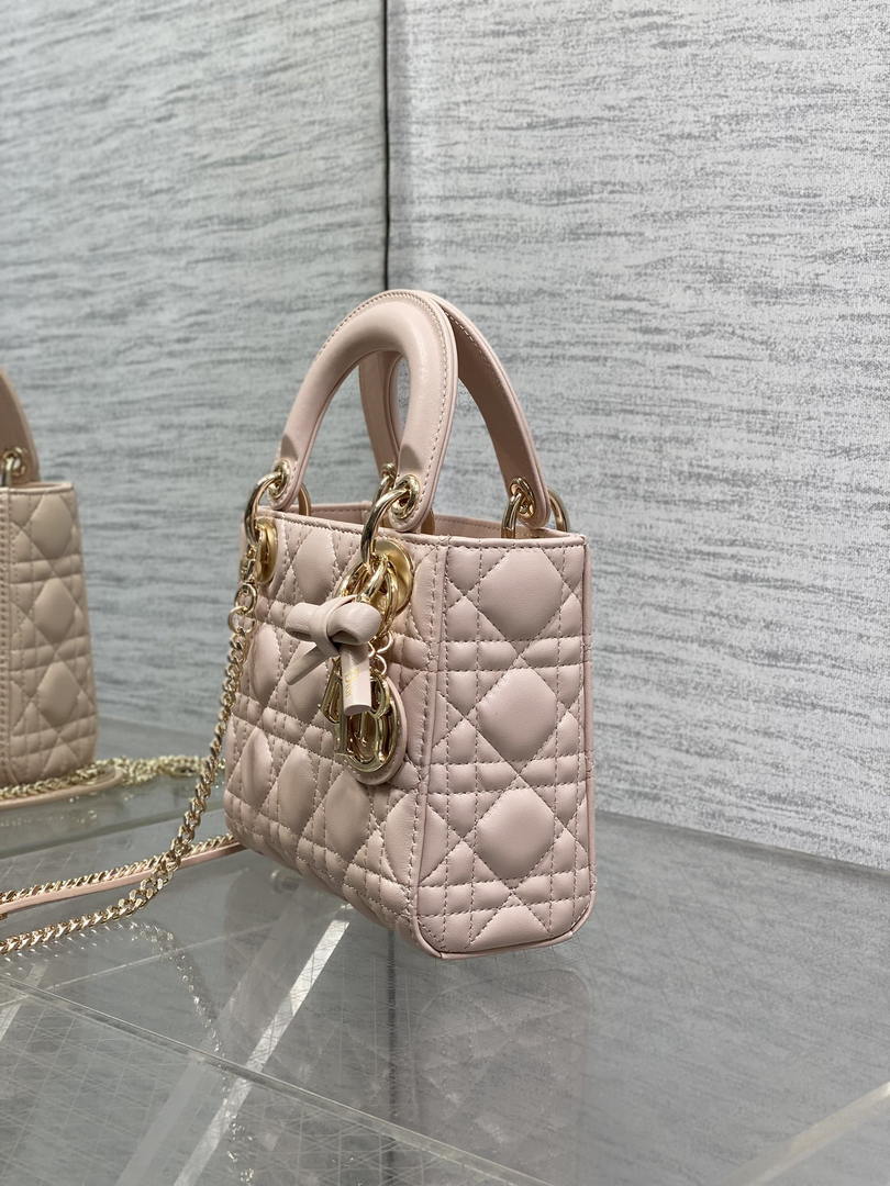 Dior M0505 Mini Lady Dior Bag Pink Cannage Lambskin With Bow