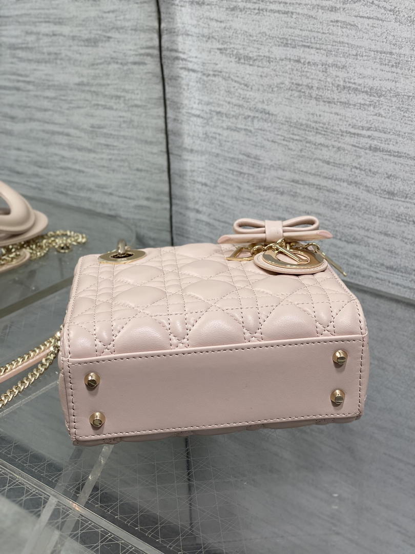 Dior M0505 Mini Lady Dior Bag Pink Cannage Lambskin With Bow