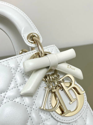 Dior M0505 Mini Lady Dior Bag White Cannage Lambskin With Bow - Default Title - View 2