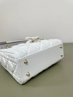 Dior M0505 Mini Lady Dior Bag White Cannage Lambskin With Bow - Default Title - View 6