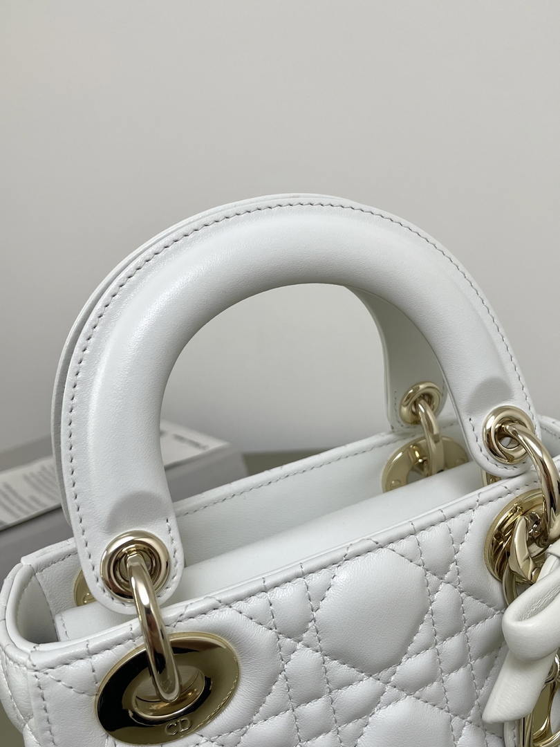Dior M0505 Mini Lady Dior Bag White Cannage Lambskin With Bow