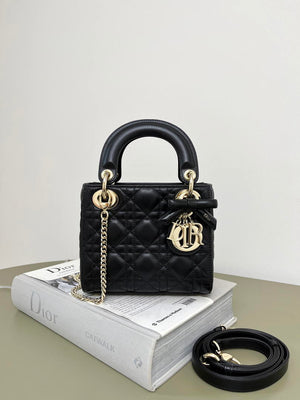 Dior M0505 Mini Lady Dior Bag Black Cannage Lambskin With Bow - Default Title - View 1