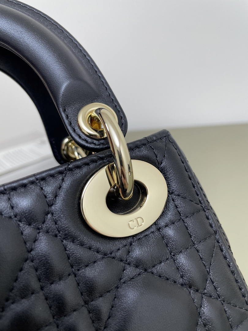Dior M0505 Mini Lady Dior Bag Black Cannage Lambskin With Bow