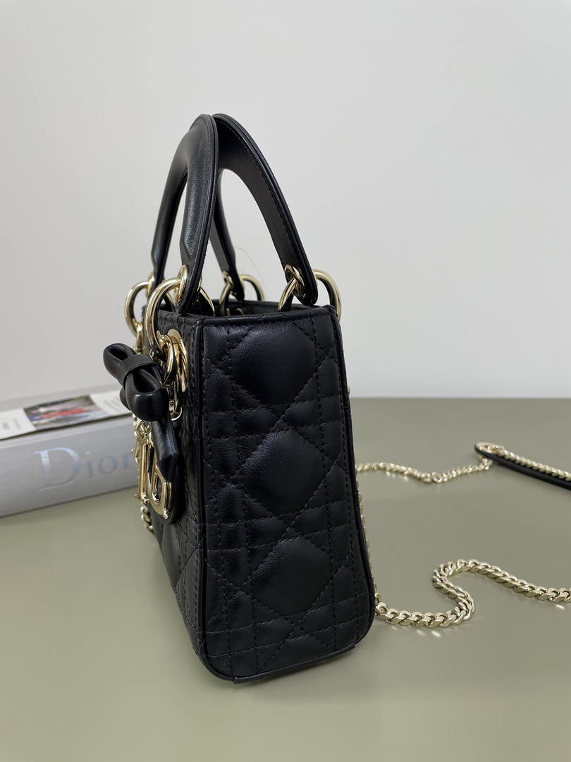 Dior M0505 Mini Lady Dior Bag Black Cannage Lambskin With Bow