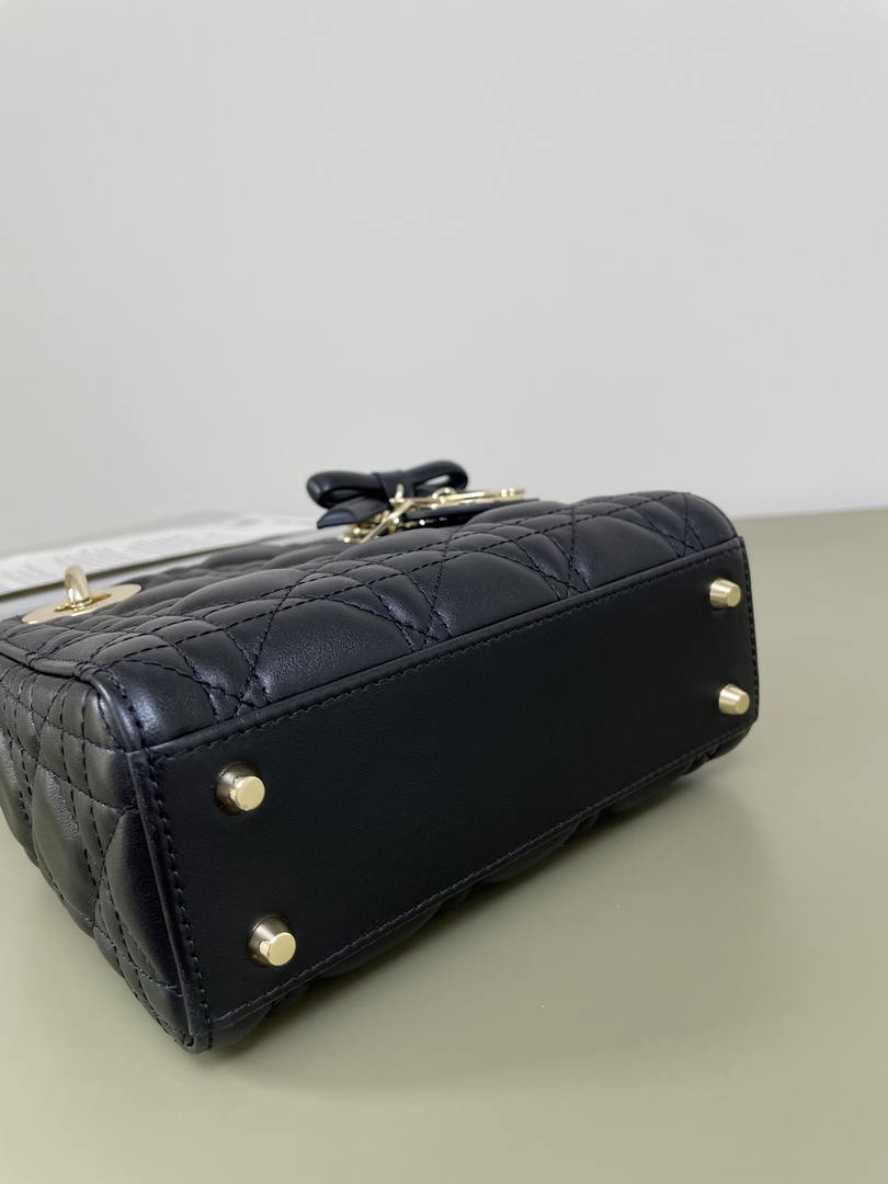 Dior M0505 Mini Lady Dior Bag Black Cannage Lambskin With Bow