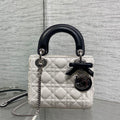 Dior M0505 Mini Lady Dior Bag White Cannage Lambskin With Black Handle Bow - Default Title - View 1