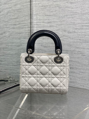 Dior M0505 Mini Lady Dior Bag White Cannage Lambskin With Black Handle Bow - Default Title - View 5