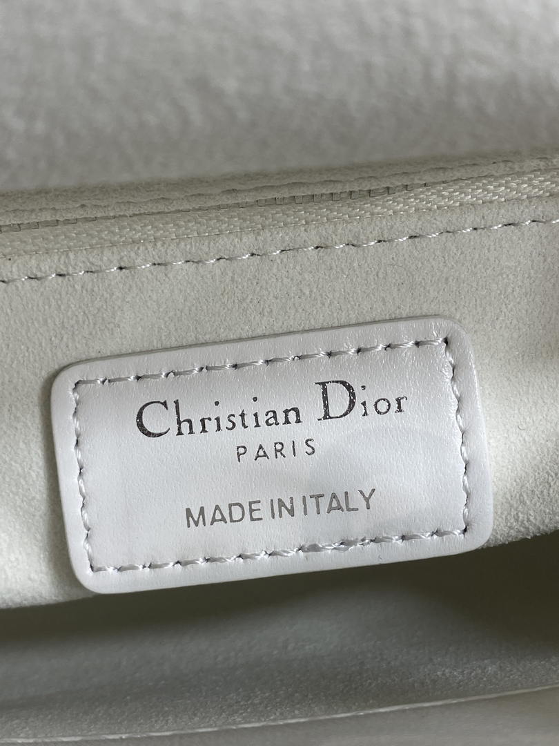 Dior M0505 Mini Lady Dior Bag White Cannage Lambskin With Black Handle Bow