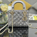 Dior M0505 Mini Lady Dior Bag embroidered plum blossom silver beads
