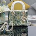 Dior M0505 Mini Lady Dior Bag Embroidered white and green diamonds