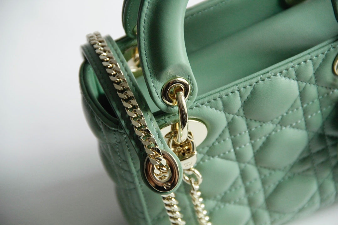 Dior M0505 Mini Lady Dior Bag Green Calfskin with Green enamel buckle