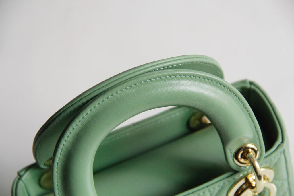 Dior M0505 Mini Lady Dior Bag Green Calfskin with Green enamel buckle