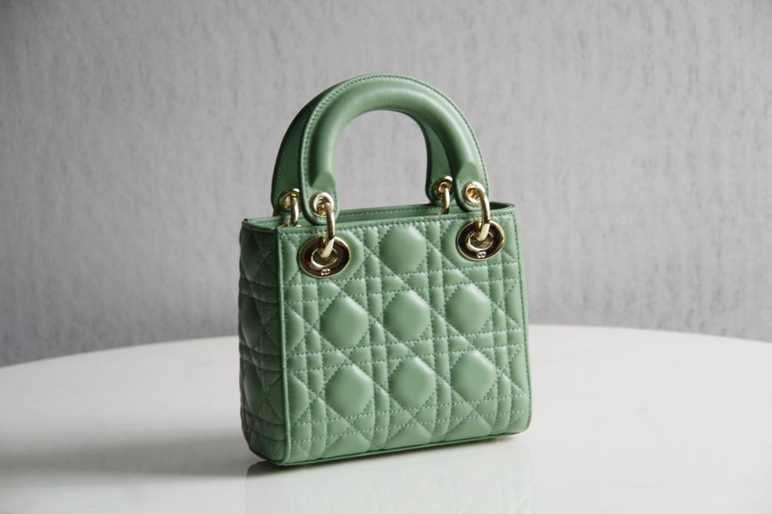 Dior M0505 Mini Lady Dior Bag Green Calfskin with Green enamel buckle - Default Title - View 6