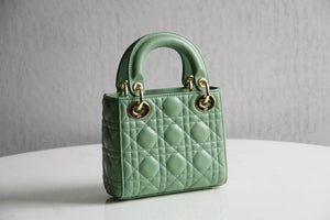 Dior M0505 Mini Lady Dior Bag Green Calfskin with Green enamel buckle - Default Title - View 6