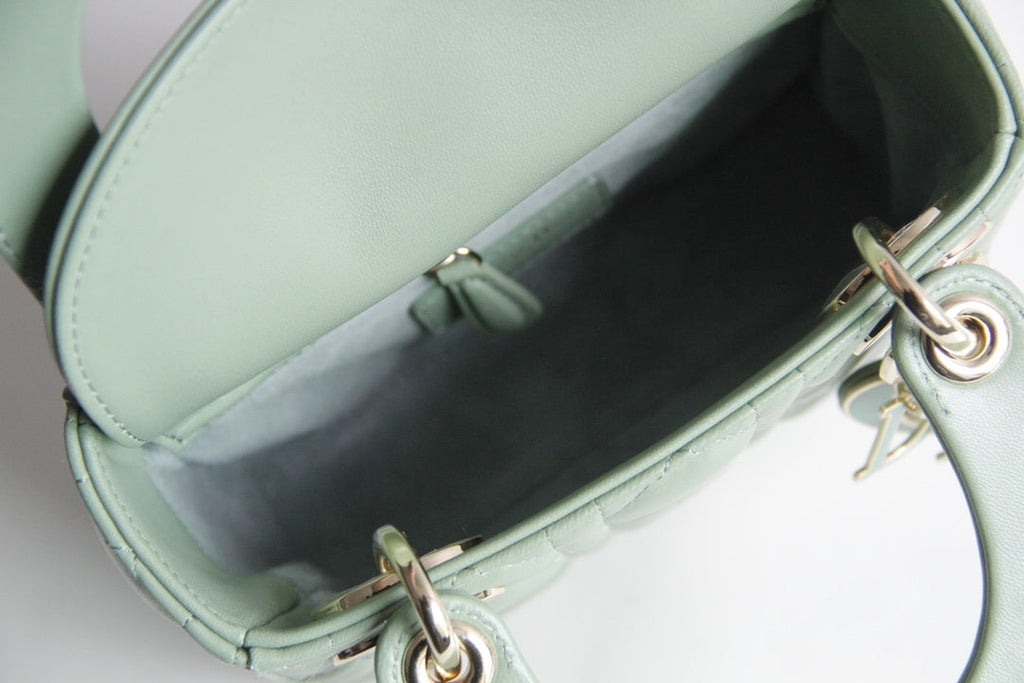 Dior M0505 Mini Lady Dior Bag Green Calfskin with Green enamel buckle