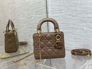 Dior M0505 Mini Lady Dior Bag Milk tea Calfskin with enamel buckle - Default Title - View 1