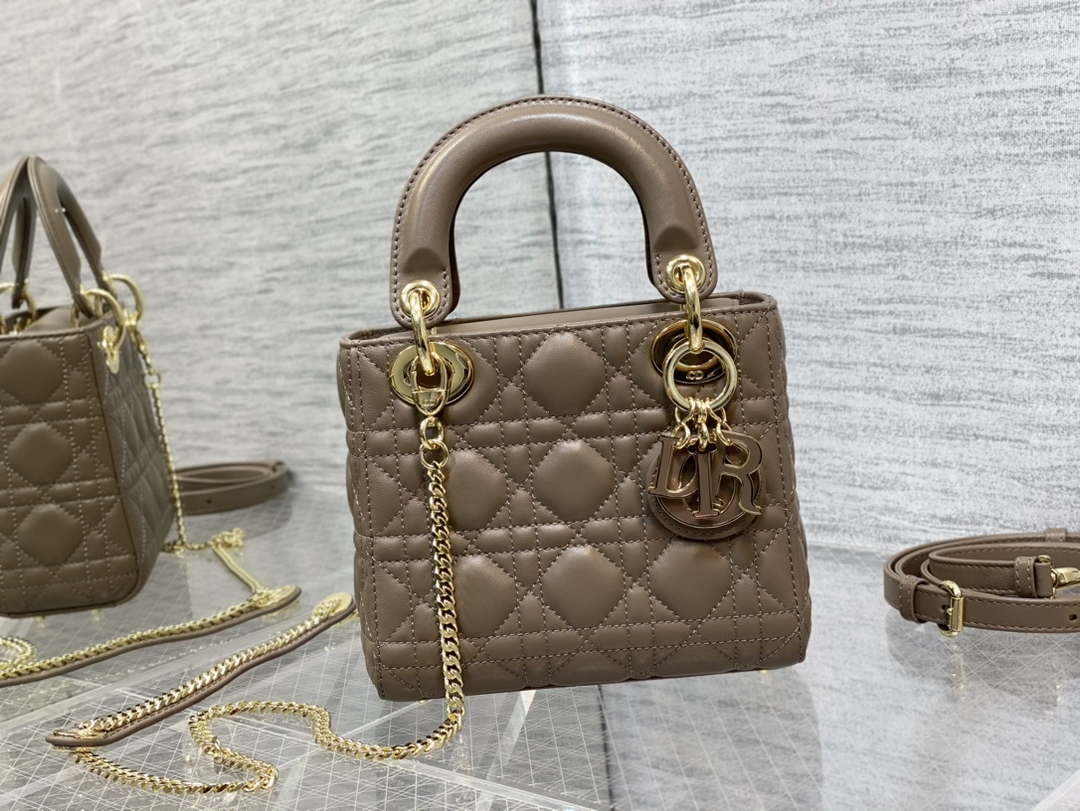 Dior M0505 Mini Lady Dior Bag Milk tea Calfskin with enamel buckle - Default Title - View 2